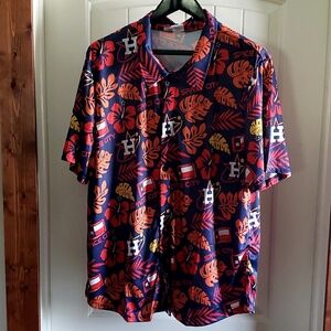 XL Astros Button Up Hawaiian Print Shirt